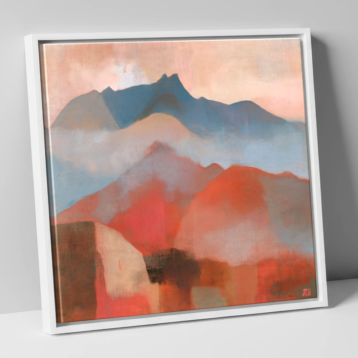 Terracotta and Slate Mountain Ridge lake district fell canvas wall art in white frame