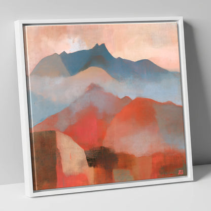 Terracotta and Slate Mountain Ridge lake district fell canvas wall art in white frame