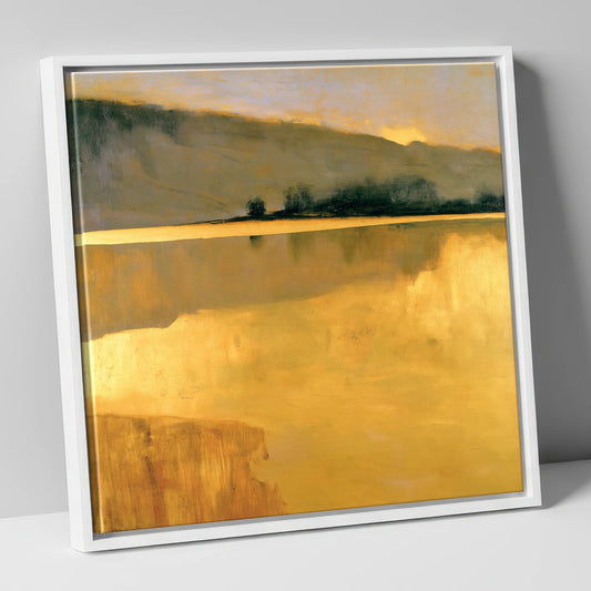 Calm Lake in Golden Light lake district lake canvas wall art in white frame