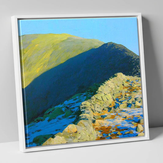 Sunlight and Shadow on Hart Crag lake district fell canvas wall art in white frame