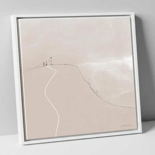 Walkers on a Winding Fell Path lake district walking canvas wall art in white frame