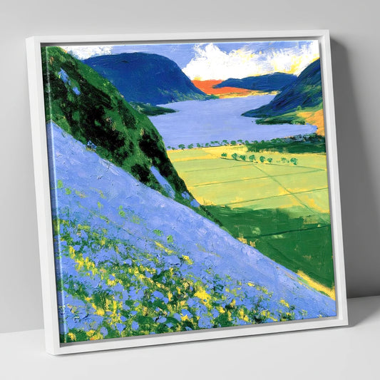 Vivid Slopes Above Crummock Water lake district lake canvas wall art in white frame