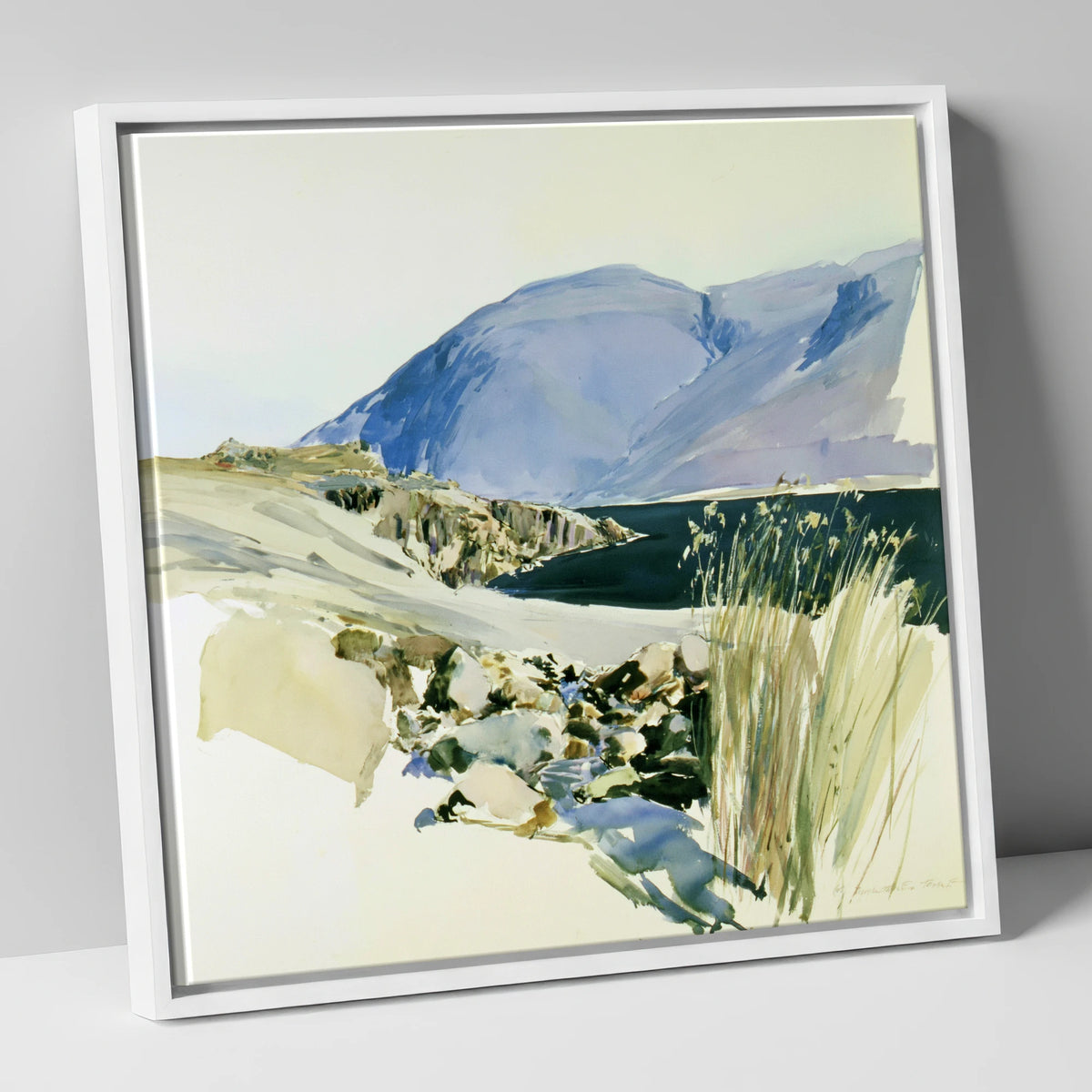 Styhead Tarn and Blue Fells lake district fell canvas wall art in white frame
