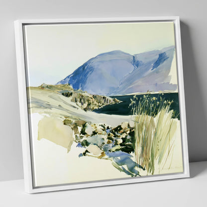 Styhead Tarn and Blue Fells lake district fell canvas wall art in white frame