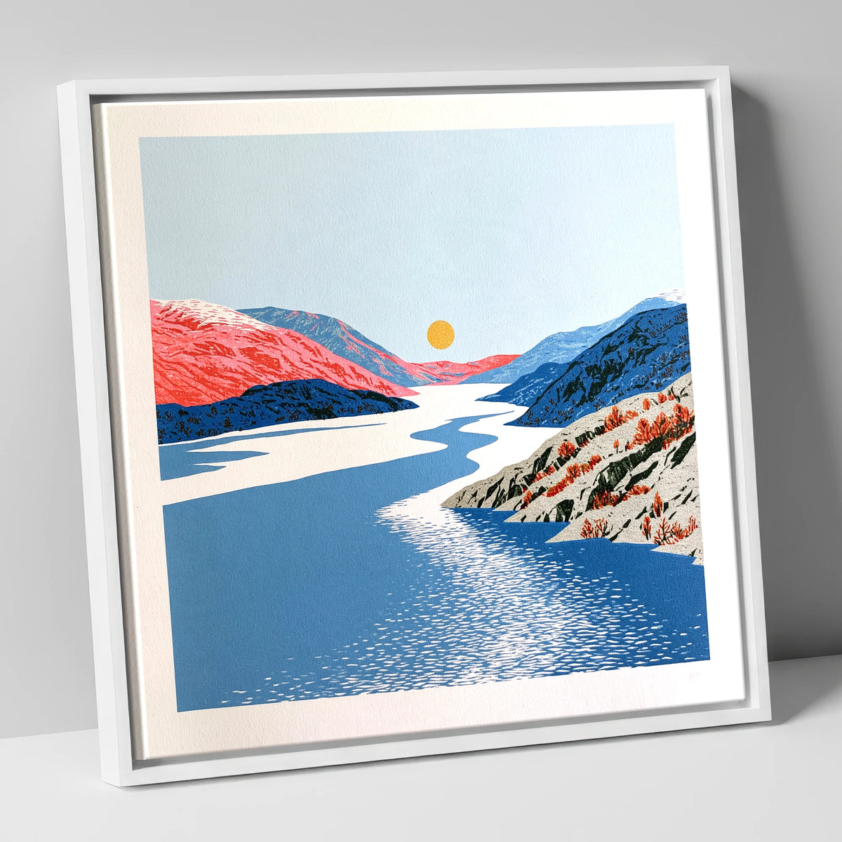 Ennerdale Valley and Golden Sun lake district valley canvas wall art in white frame