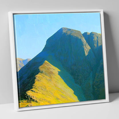 Sunlit Ridge on Loft Crag lake district fell canvas wall art in white frame