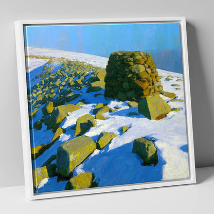Stony Cove Pike Winter Cairn lake district fell canvas wall art in white frame