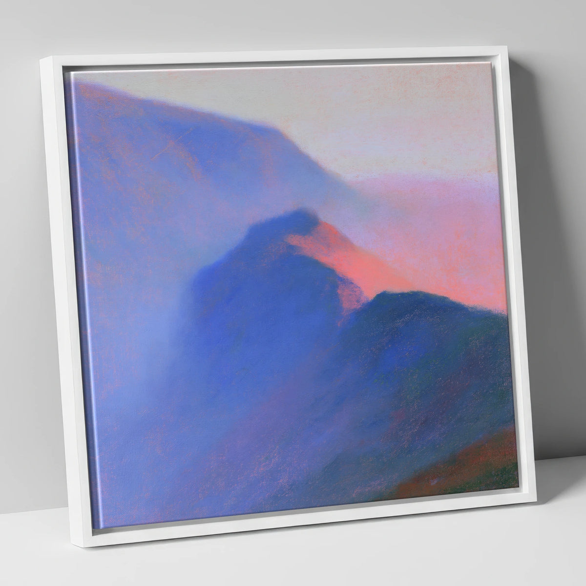 Pink Twilight on Misty Ridge lake district fell canvas wall art in white frame