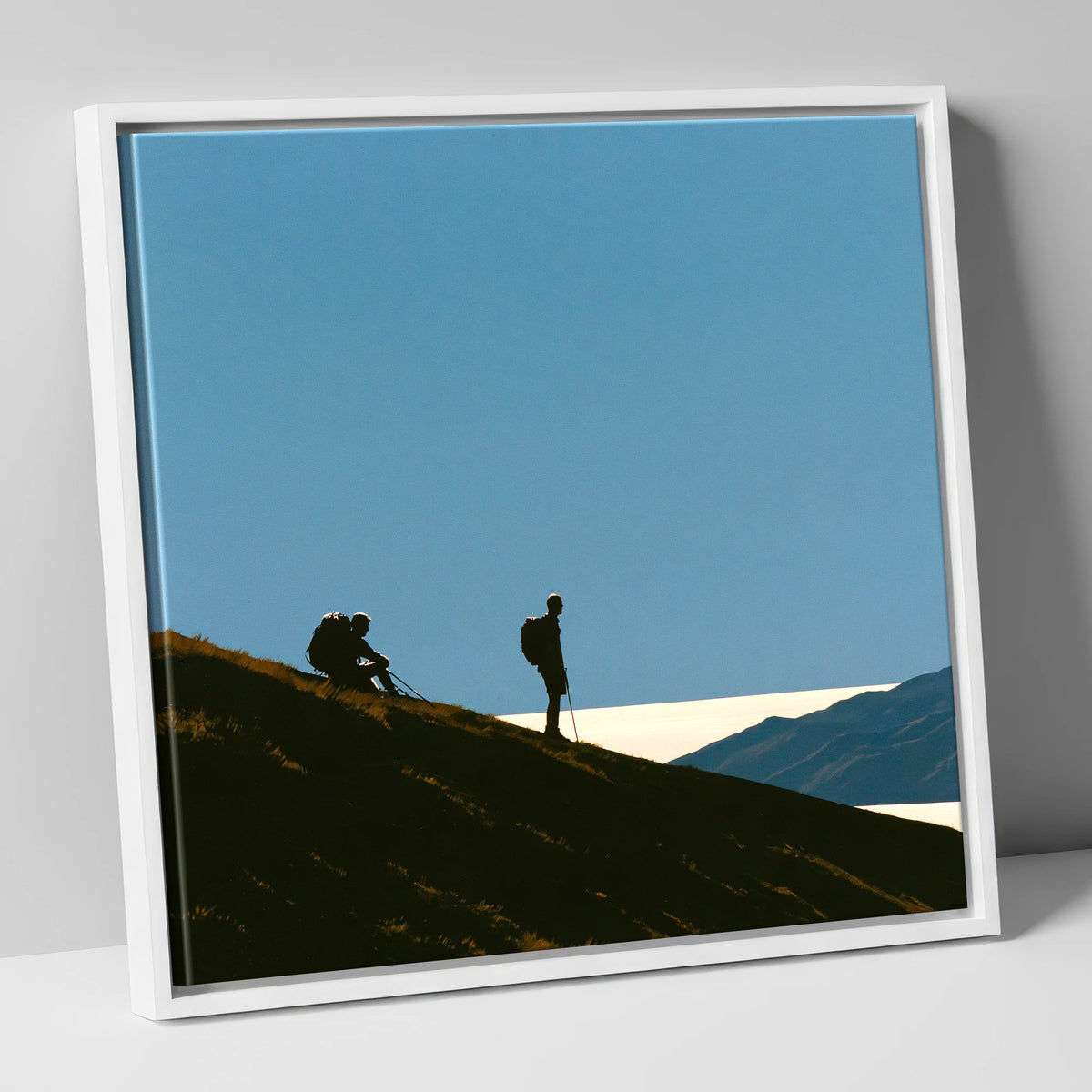 Catbells Walkers Against Vast Sky lake district fell canvas wall art in white frame