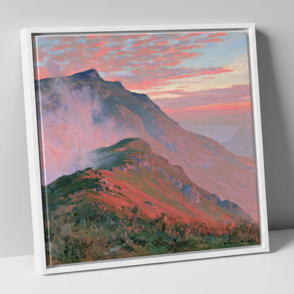 Mountain Ridge in Coral Mist lake district fell canvas wall art in white frame