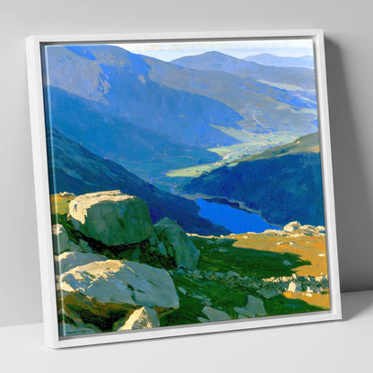 Summit View Over Deep Blue Valley lake district fell canvas wall art in white frame