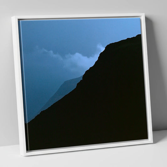 Misty Mountain Ridge Silhouette lake district fell canvas wall art in white frame