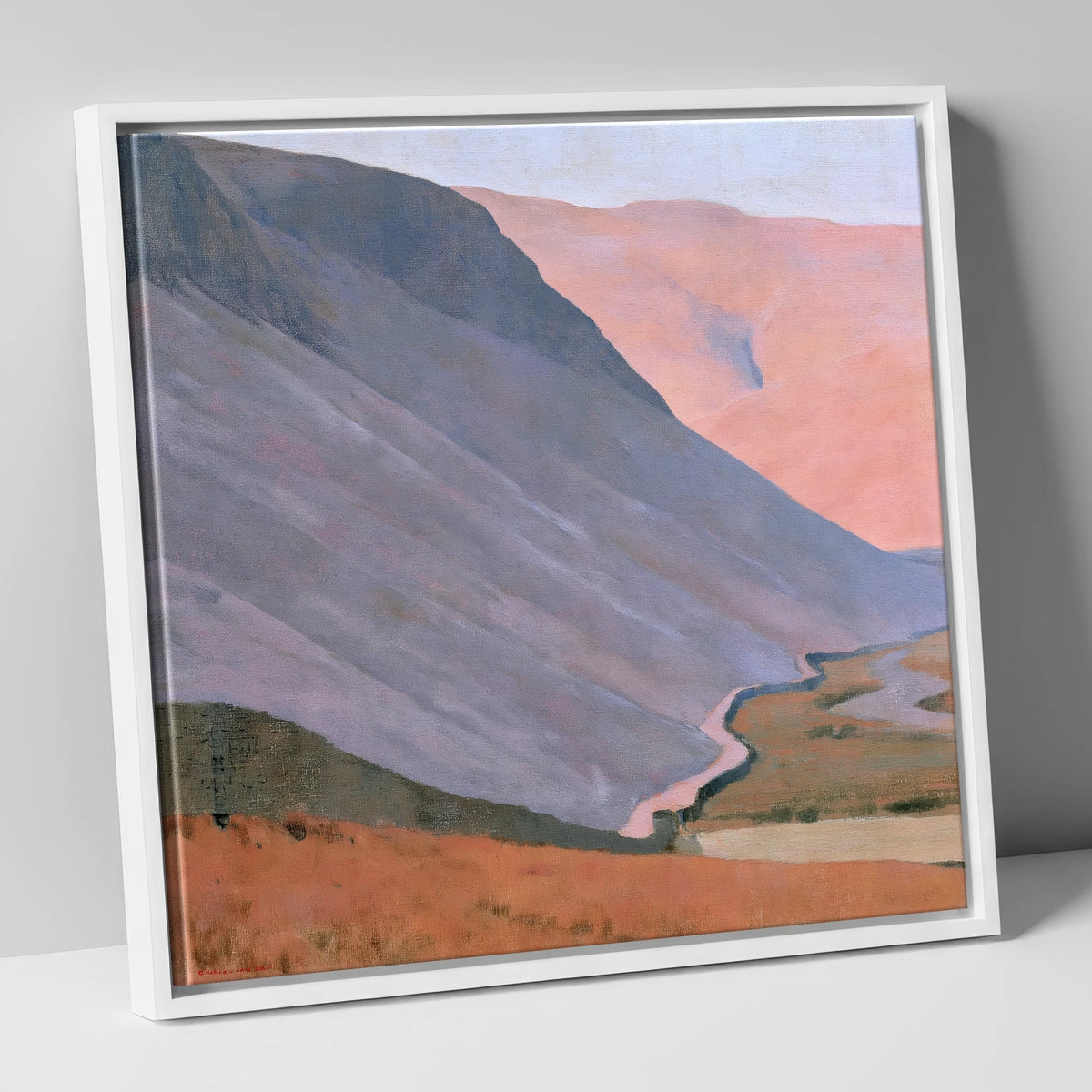 Pastel Fells and Drystone Wall lake district valley canvas wall art in white frame