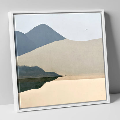 Lakeshore Reflection and Slate Blue Fells lake district lake canvas wall art in white frame