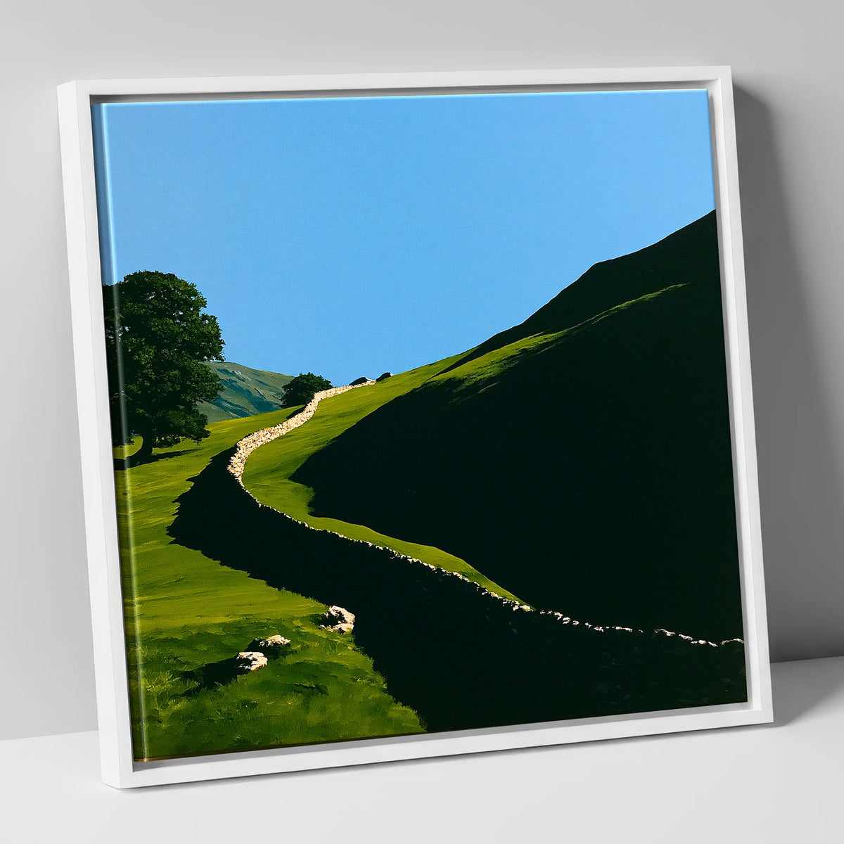 Shadowed Valley Drystone Wall lake district valley canvas wall art in white frame