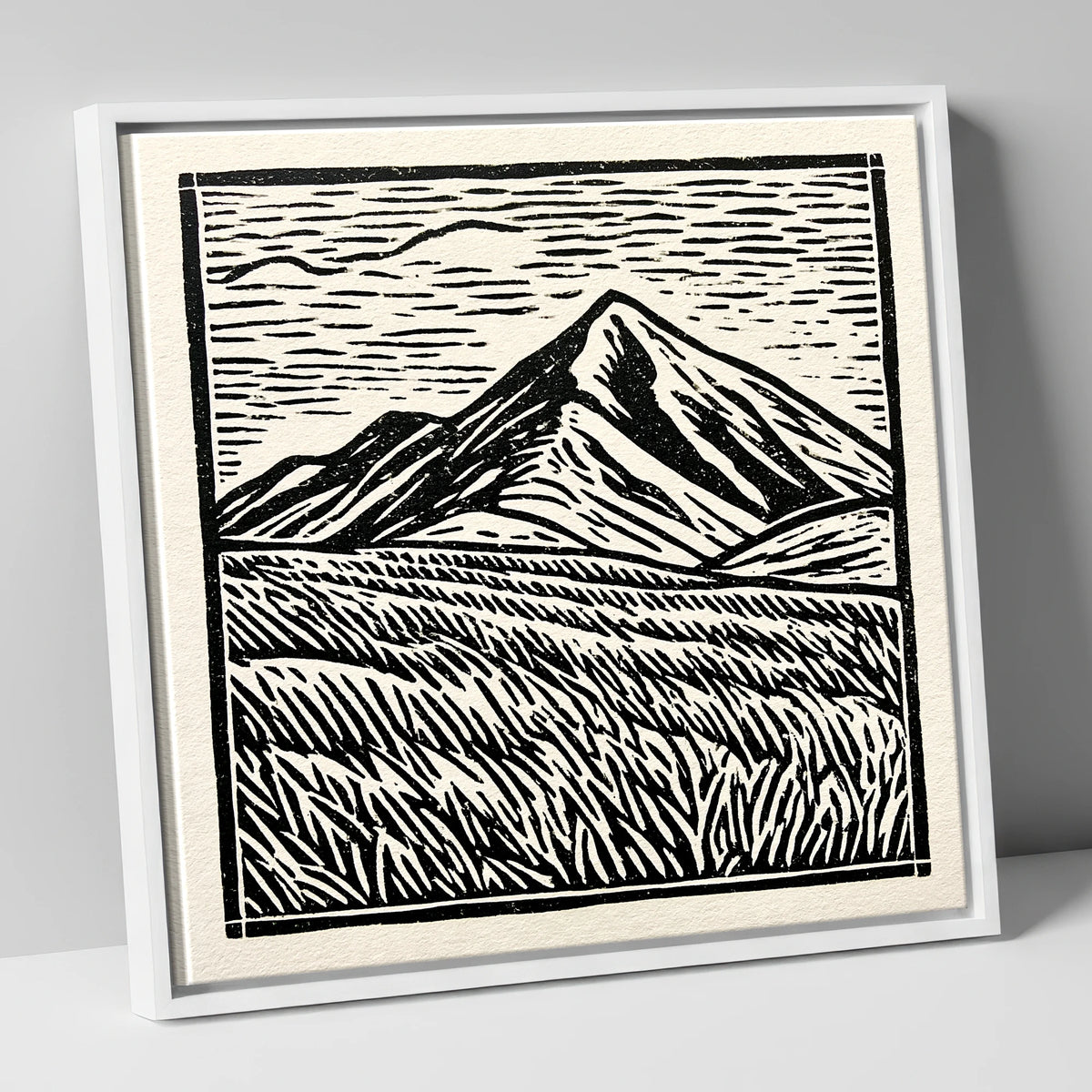 Bold Skiddaw in Monochrome lake district fell canvas wall art in white frame