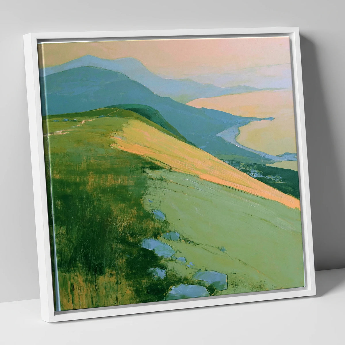 Fell Summit in Golden Light lake district fell canvas wall art in white frame