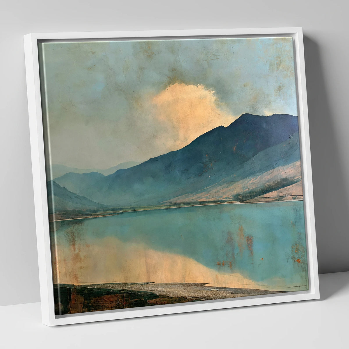 Cloud Break Over Crummock Water lake district lake canvas wall art in white frame