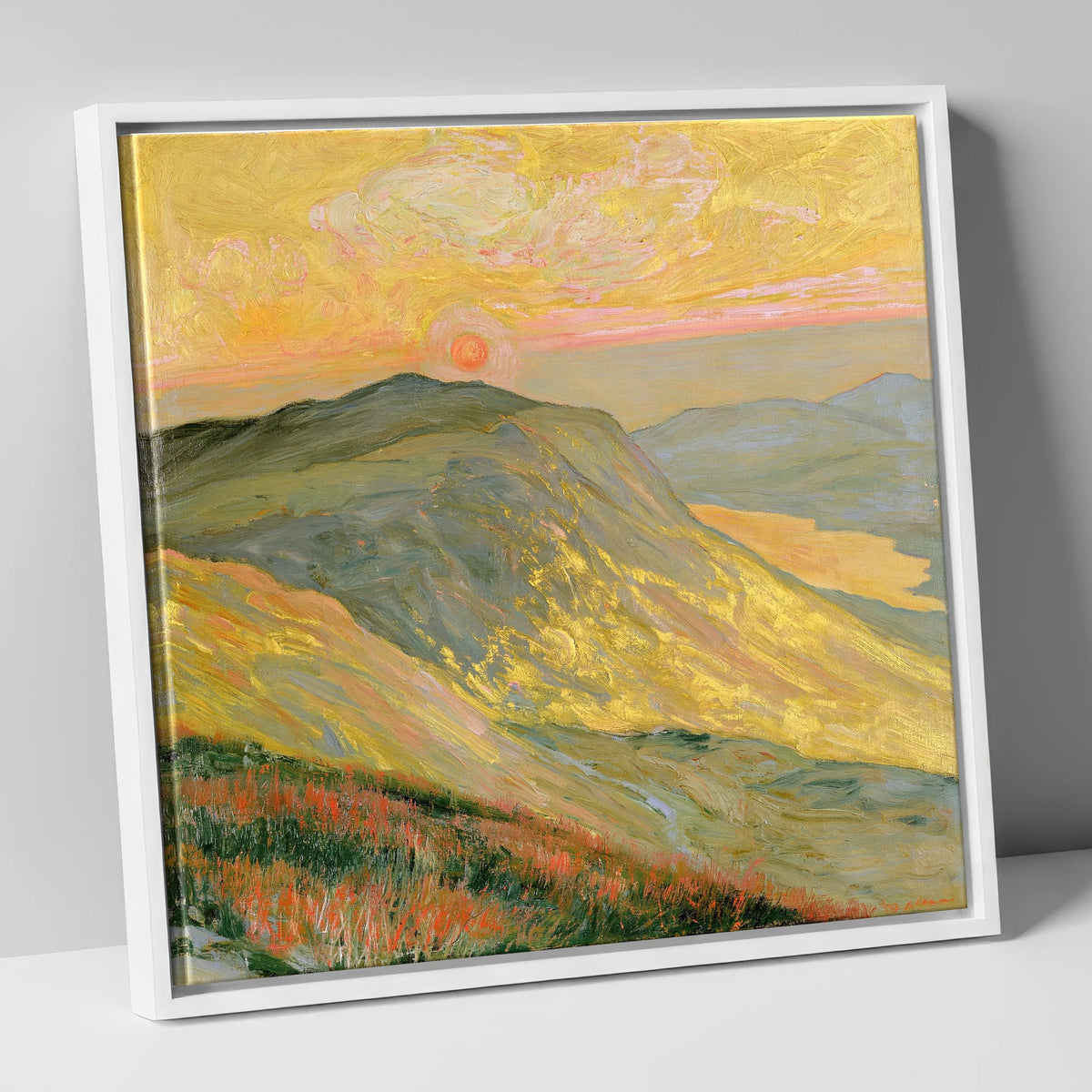 Golden Sunset From the Summit lake district fell canvas wall art in white frame