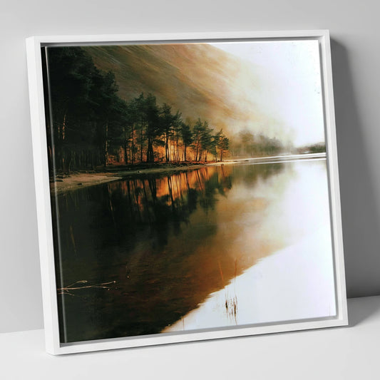 Copper Light on Calm Lake lake district lake canvas wall art in white frame