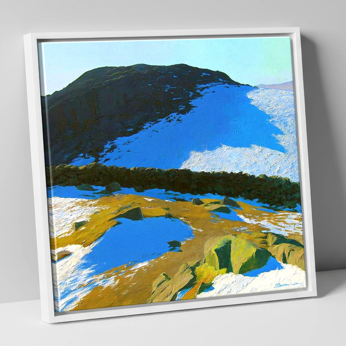 Winter Light On Great Crag lake district fell canvas wall art in white frame