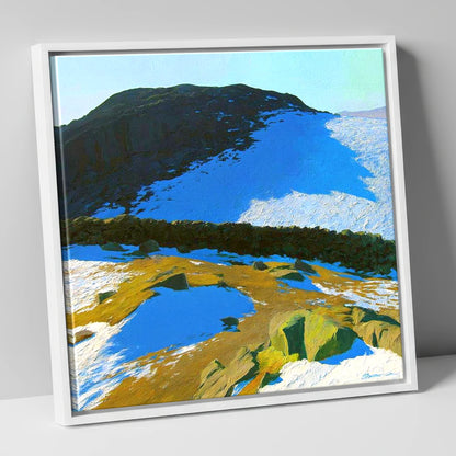 Winter Light On Great Crag lake district fell canvas wall art in white frame