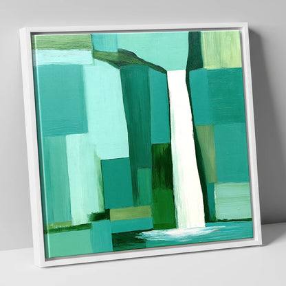 Scale Force Waterfall In Teal lake district waterfall canvas wall art in white frame