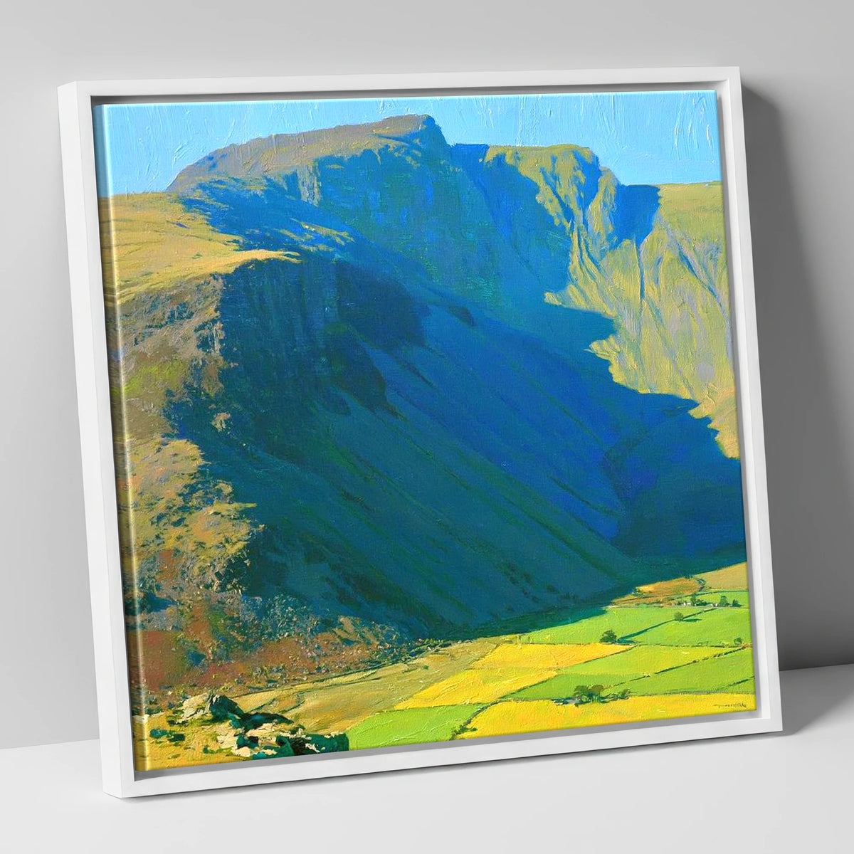 Scafell Pike Above Vibrant Fields lake district fell canvas wall art in white frame