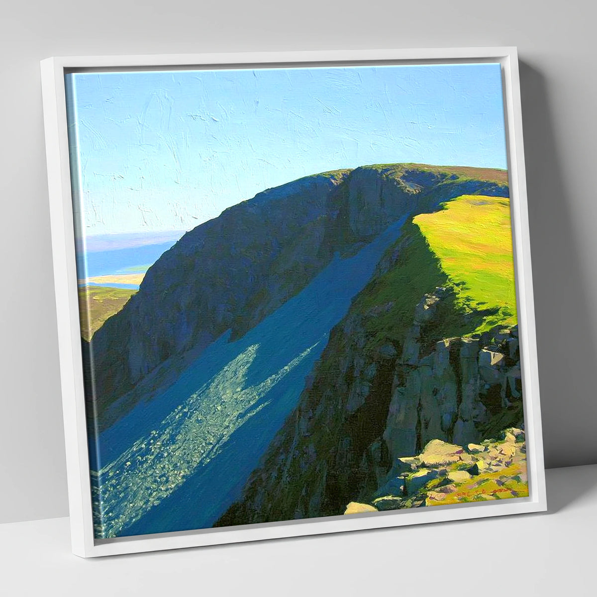 Sunlit Ridge on Swirl How lake district fell canvas wall art in white frame