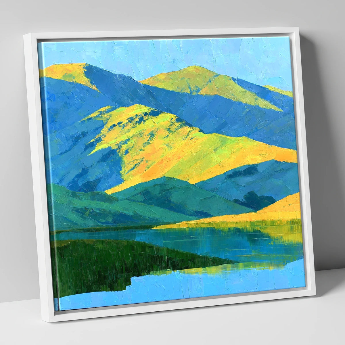 Sunlit Fells and Deep Blue Shadows lake district sky canvas wall art in white frame