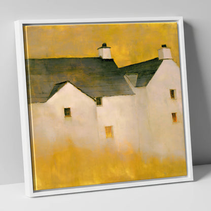 Slate Cottages In Golden Light lake district village canvas wall art in white frame