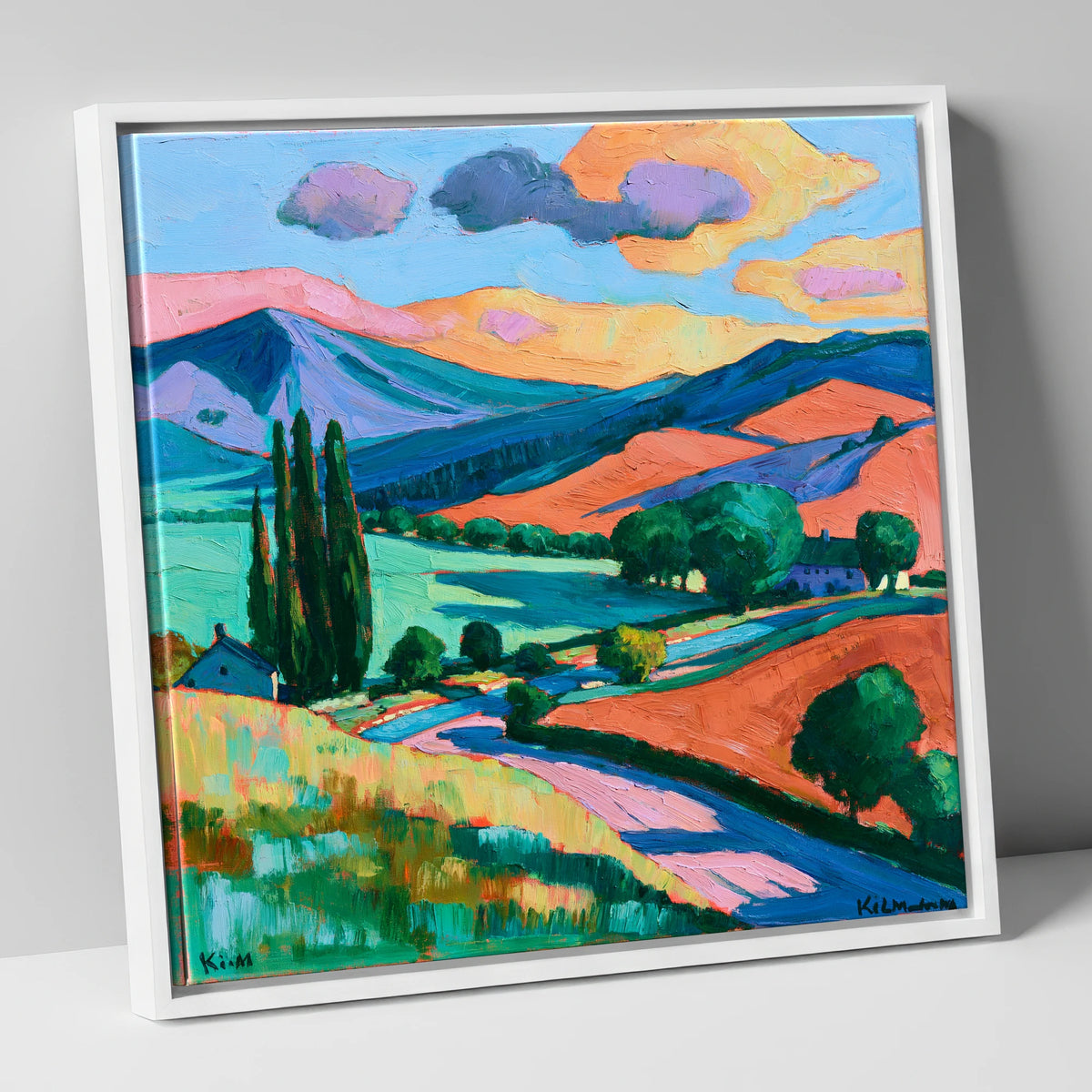 Vivid Golden Light on the Fells lake district sky canvas wall art in white frame
