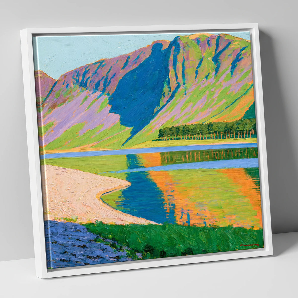 Vibrant Buttermere Lake Reflections lake district lake canvas wall art in white frame