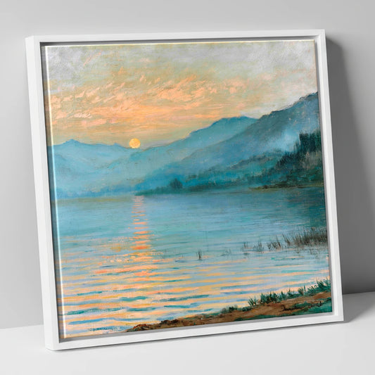 Luminous Sunset Over the Lake lake district lake canvas wall art in white frame