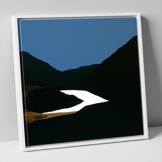 Luminous Lake Below Dark Fells lake district lake canvas wall art in white frame