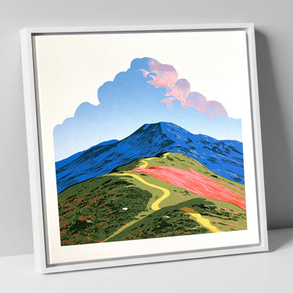 Yellow Path Over Rolling Fells lake district fell canvas wall art in white frame