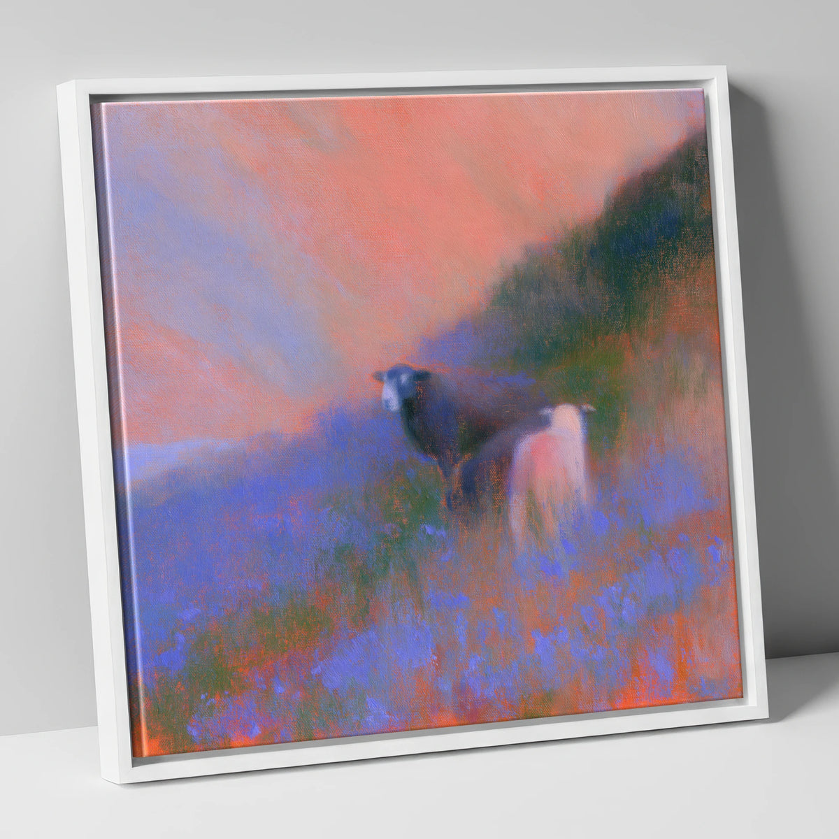 Twilight Herdwicks on the Fell lake district wildlife canvas wall art in white frame
