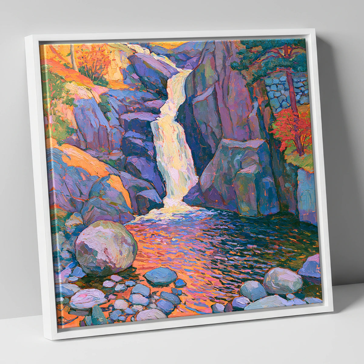 Luminous Lake District Waterfall lake district waterfall canvas wall art in white frame