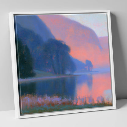 Lake Edge In Pink Twilight lake district lake canvas wall art in white frame