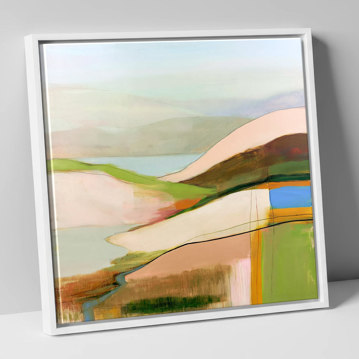 Abstract Pastel Fells from the Summit lake district fell canvas wall art in white frame
