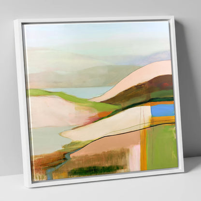 Abstract Pastel Fells from the Summit lake district fell canvas wall art in white frame