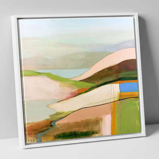 Abstract Pastel Fells from the Summit lake district fell canvas wall art in white frame