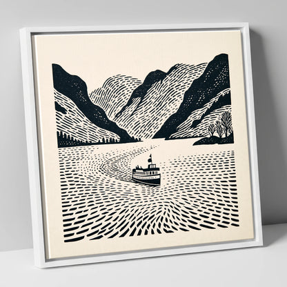 Ullswater Steamer on Swirling Waters lake district lake canvas wall art in white frame