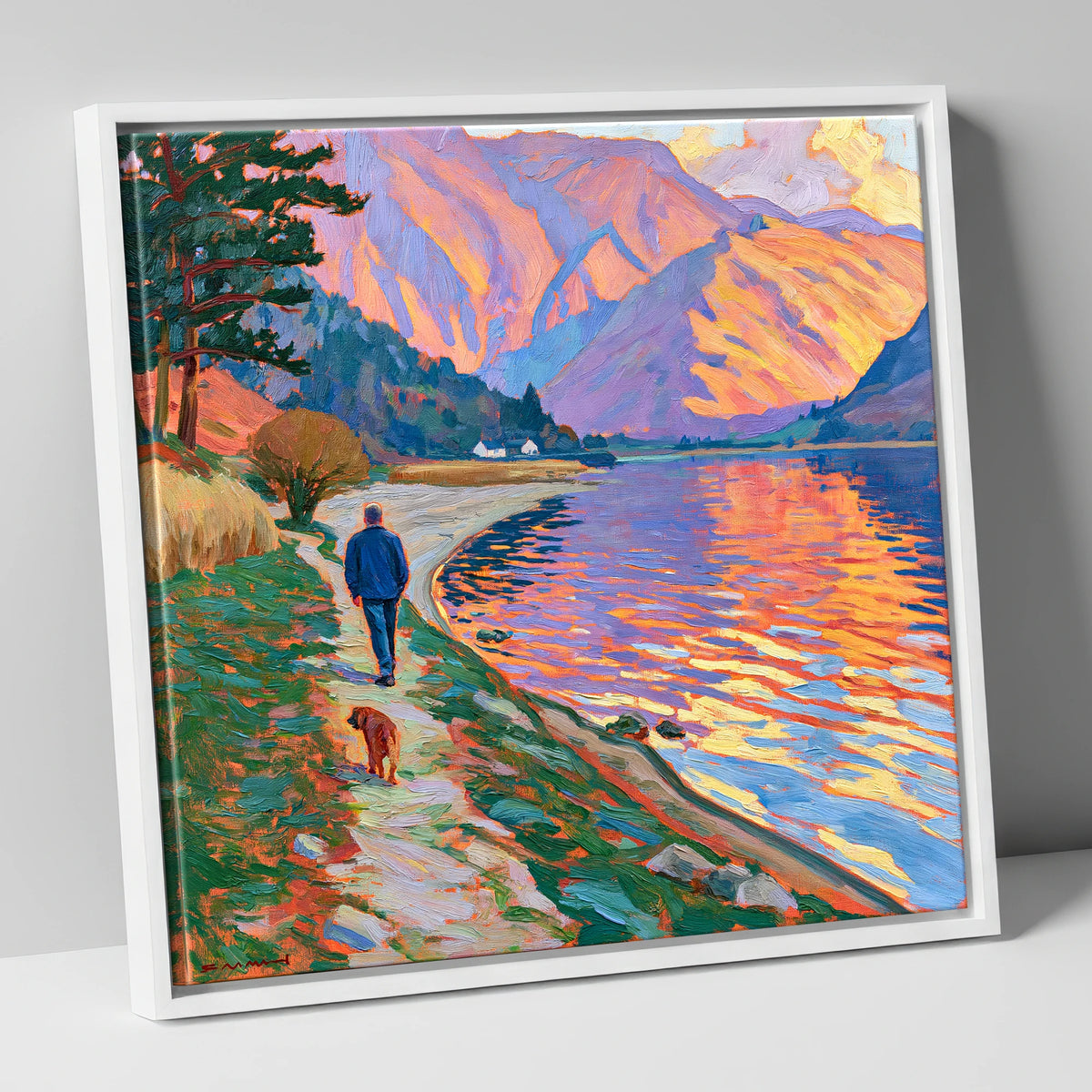 Vivid Glenridding Dog Walk gifts for dog walkers canvas wall art in white frame