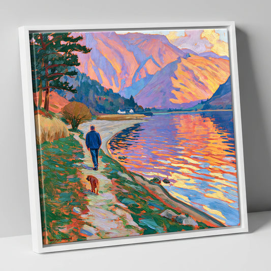 Vivid Glenridding Dog Walk gifts for dog walkers canvas wall art in white frame
