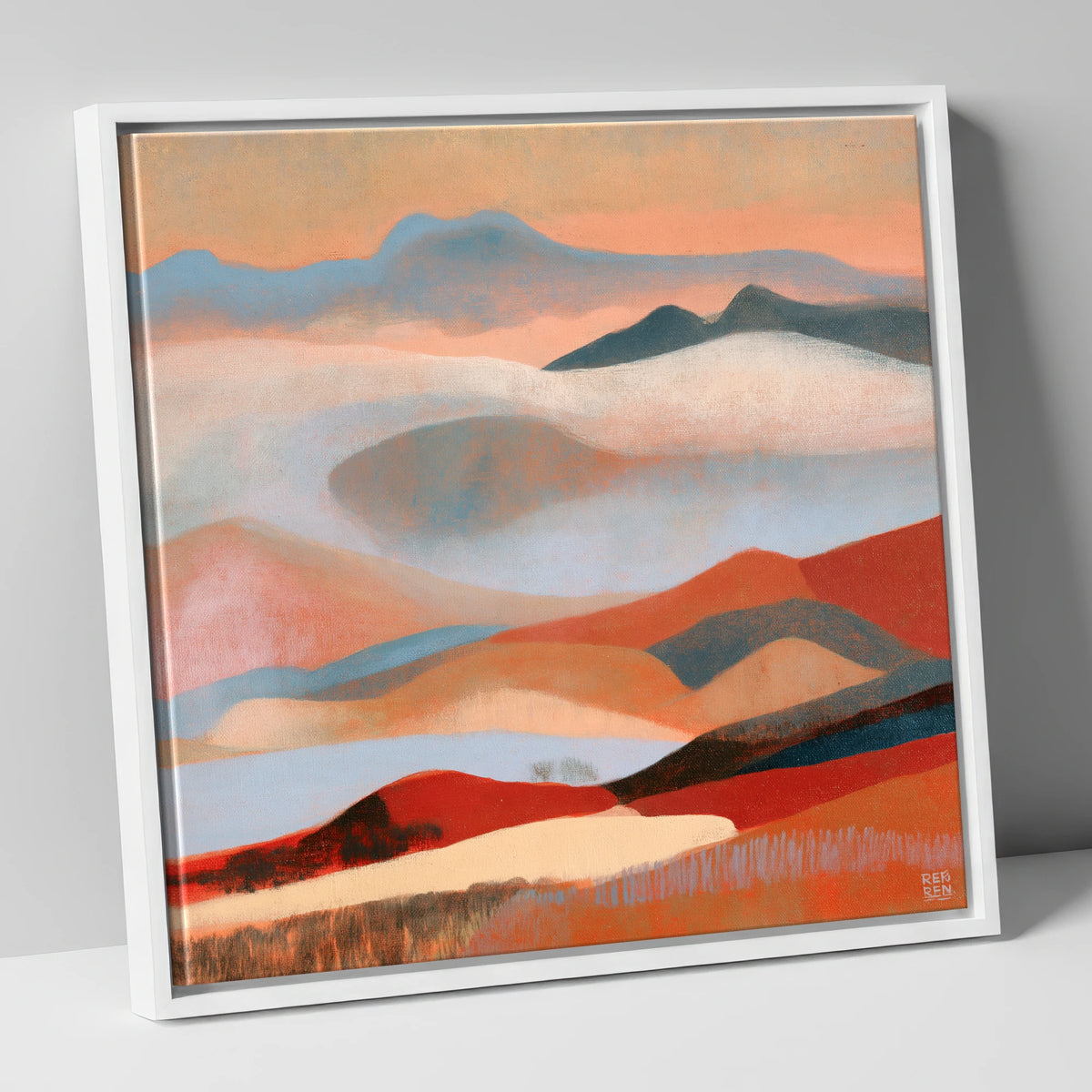 Rolling Terracotta Fells Under Cloud lake district fell canvas wall art in white frame