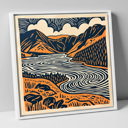 Navy and Terracotta Crummock Water lake district lake canvas wall art in white frame