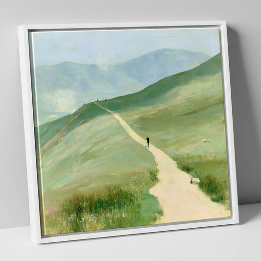 Trail Runner on Helvellyn Path lake district walking canvas wall art in white frame