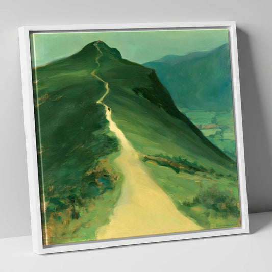 Glowing Path on Catbells Ridge lake district fell canvas wall art in white frame