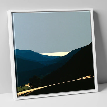Luminous Valley Mist at Dawn lake district sky canvas wall art in white frame